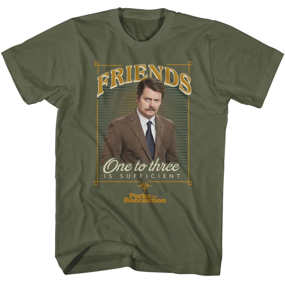 Parks And Recreation - One To Three Is Sufficient - American Classics - Solid Green Adult Short Sleeve T-Shirt