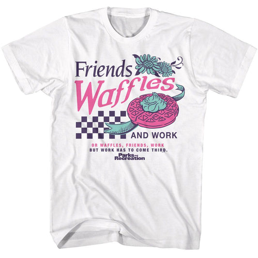 Parks And Recreation - Friends Waffles Work - American Classics - Solid White Adult Short Sleeve T-Shirt