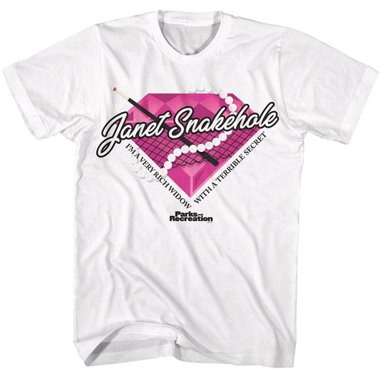 Parks And Recreation - Janet Snakehole Diamond - American Classics - Solid White Adult Short Sleeve T-Shirt