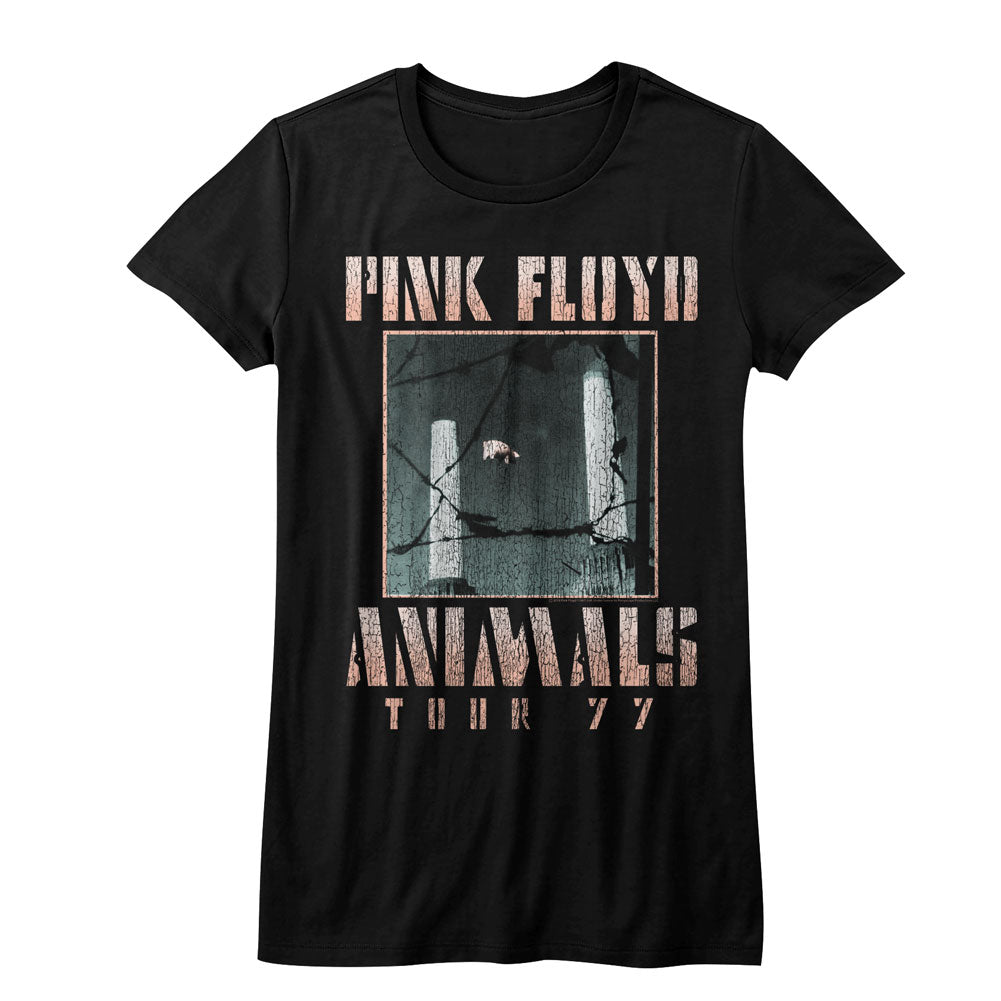 Pink Floyd Girls Juniors S/S T-Shirt - Animals Tour 77 - Solid Black