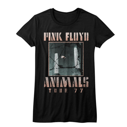Pink Floyd Girls Juniors S/S T-Shirt - Animals Tour 77 - Solid Black