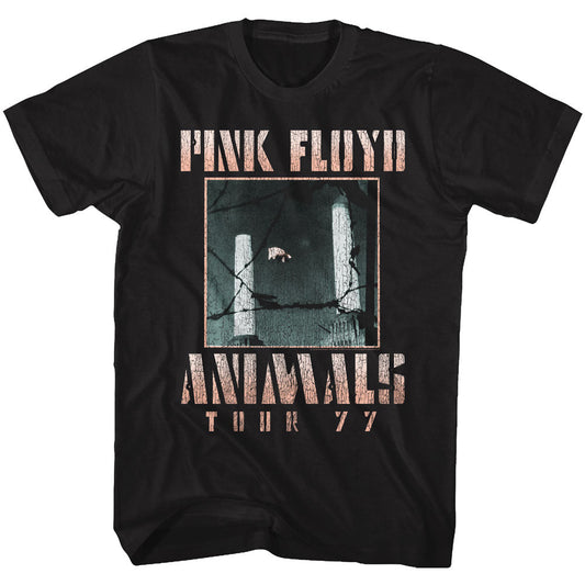 Pink Floyd Mens S/S T-Shirt - Animals Tour 77 - Solid Black