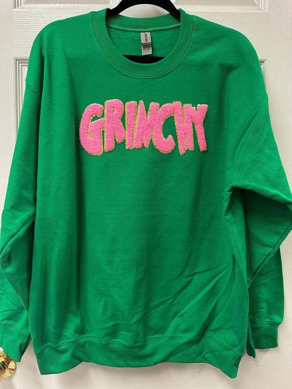PINK Chenille Patch Sweatshirt -- KELLY GREEN T-Shirts, Hoodie | InkThreadWorks.com