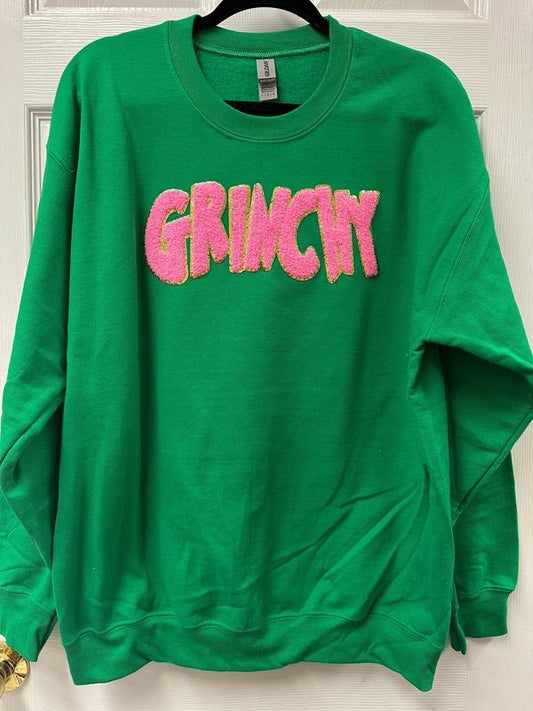 PINK Chenille Patch Sweatshirt -- KELLY GREEN T-Shirts, Hoodie | InkThreadWorks.com