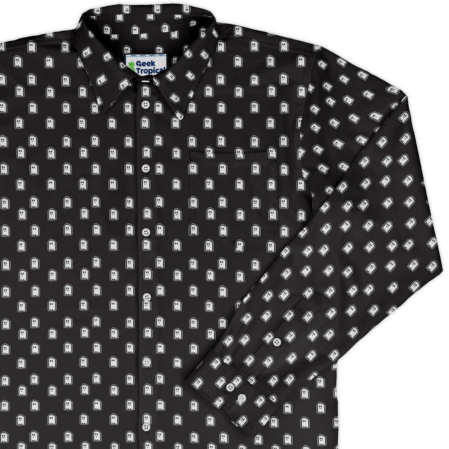 PIxel Ghost Long Sleeve Button Up Shirt