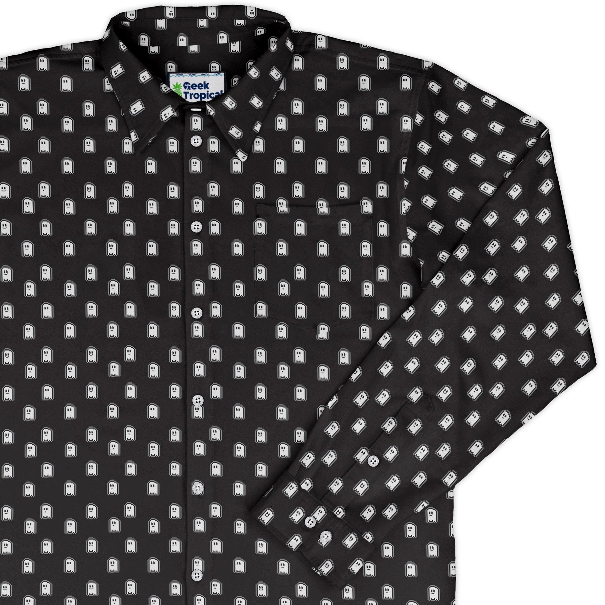 PIxel Ghost Long Sleeve Button Up Shirt