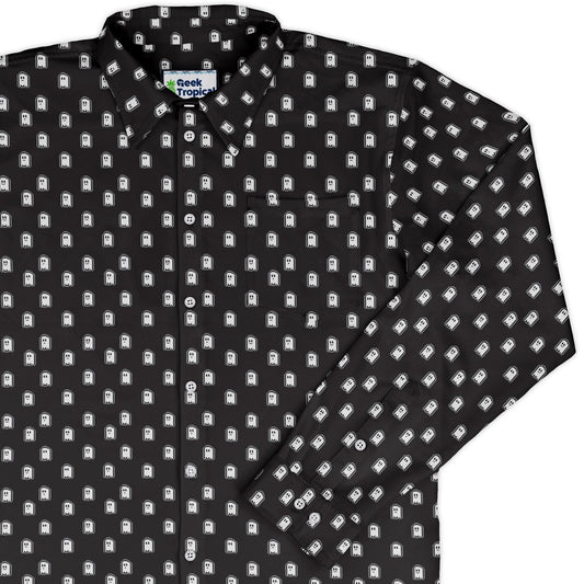 PIxel Ghost Long Sleeve Button Up Shirt