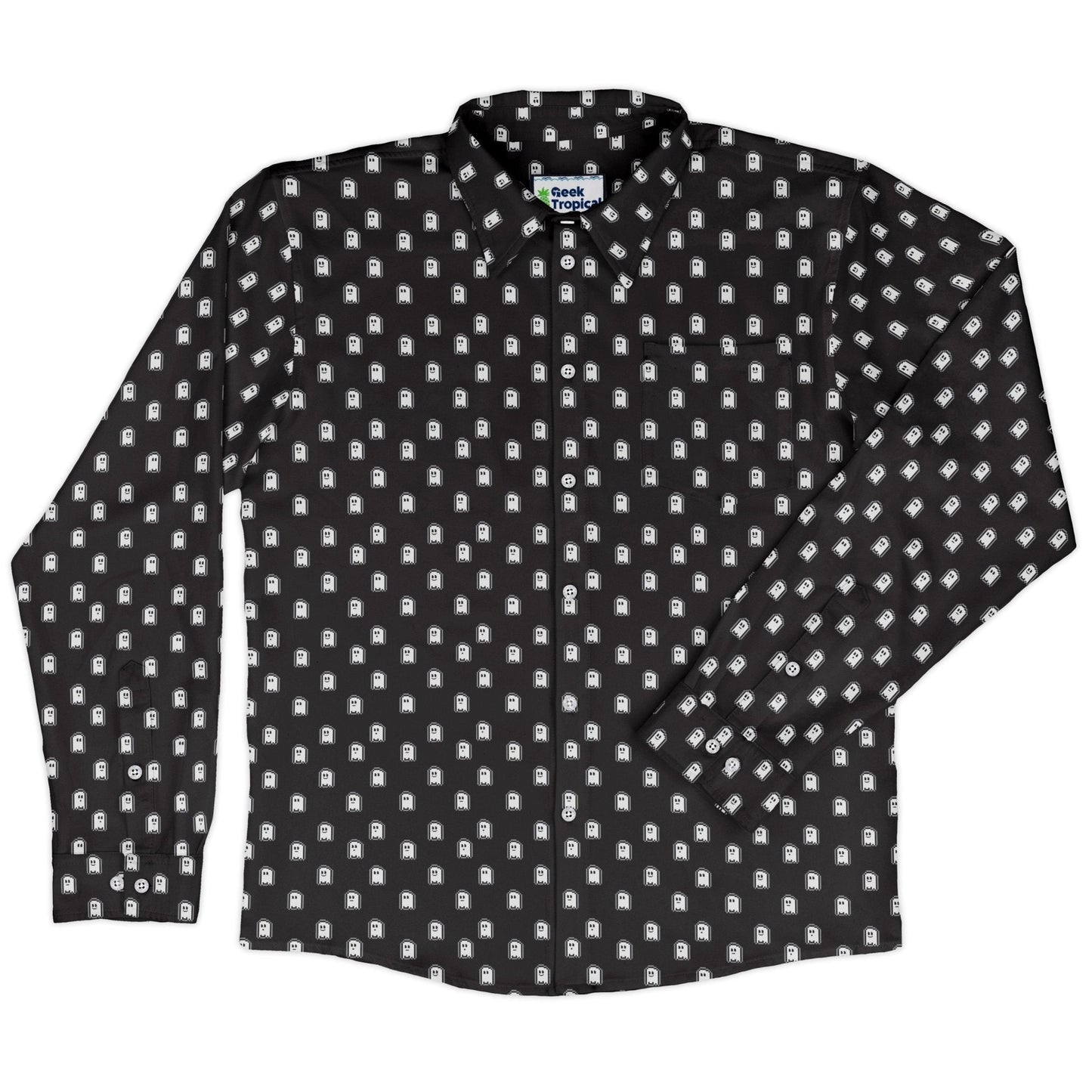 PIxel Ghost Long Sleeve Button Up Shirt