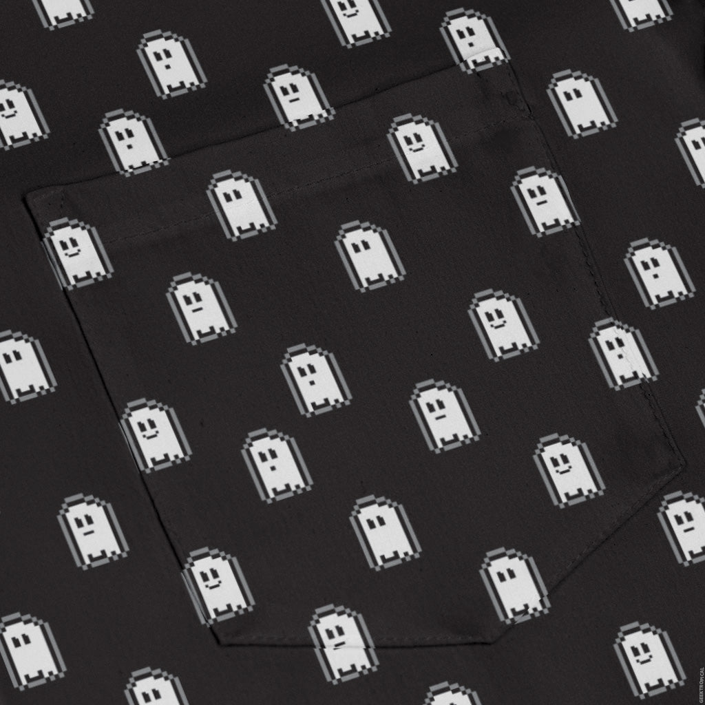 PIxel Ghost Long Sleeve Button Up Shirt