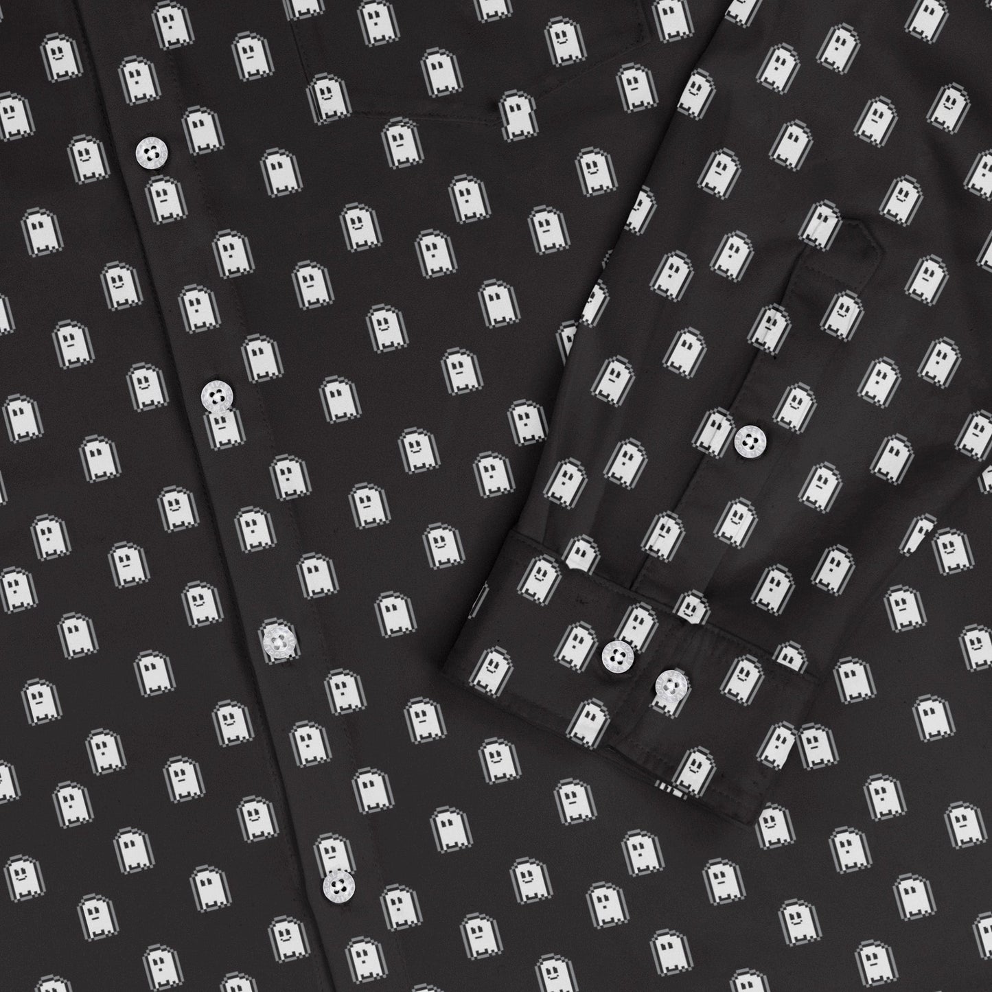 PIxel Ghost Long Sleeve Button Up Shirt