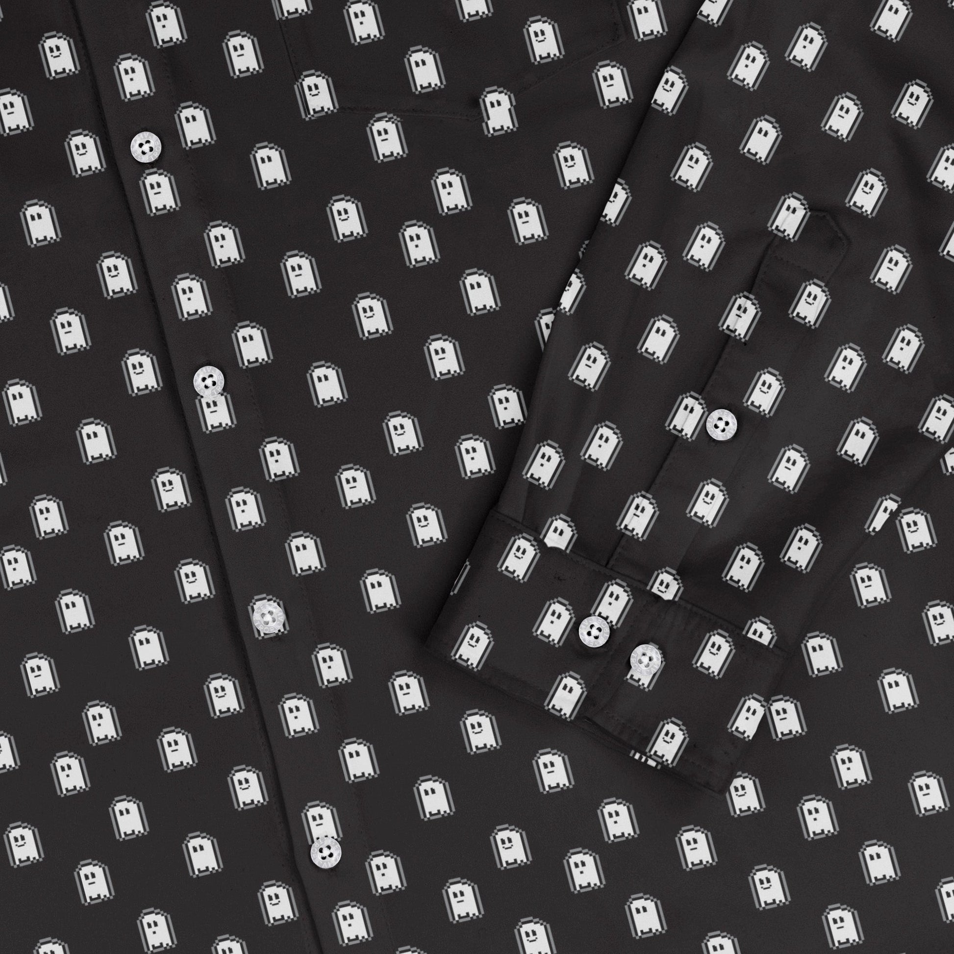 PIxel Ghost Long Sleeve Button Up Shirt
