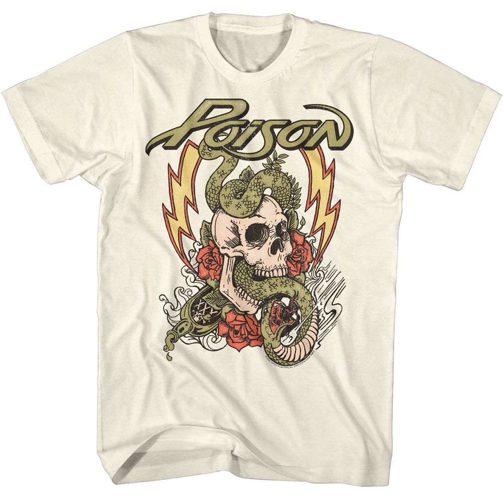 Poison - Fade Color Skull - American Classics - Solid Off-White Adult Short Sleeve T-Shirt