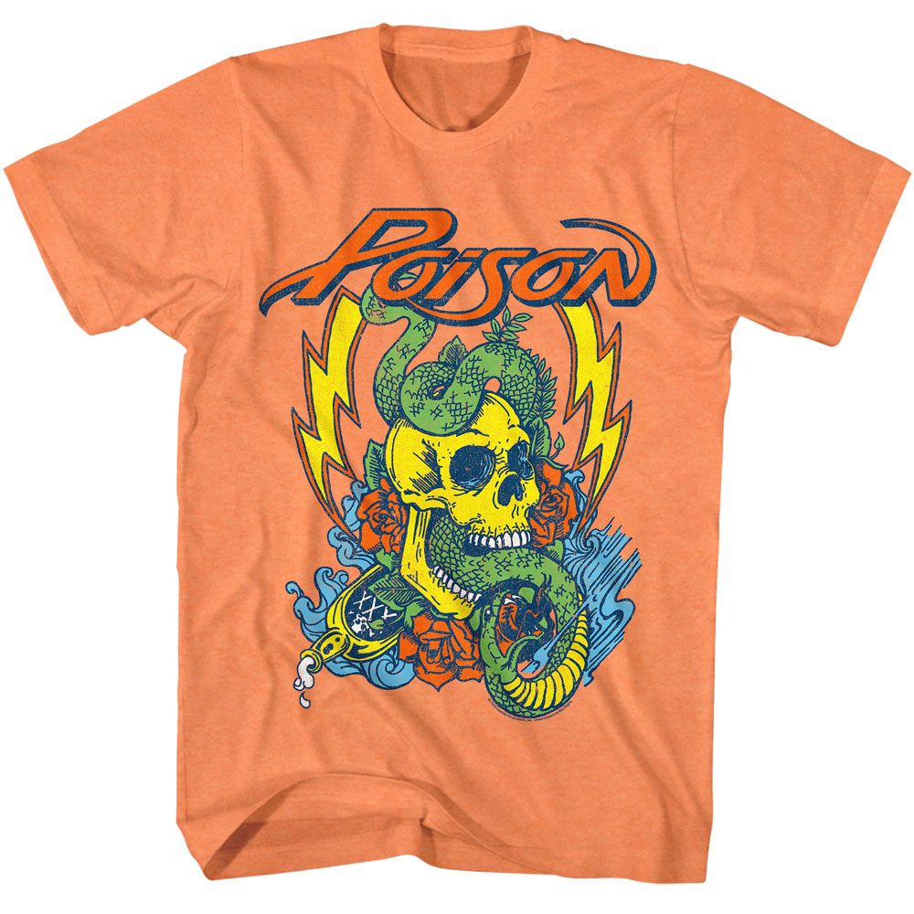 Poison - Snake Skull - American Classics - Heather Orange Adult Short Sleeve T-Shirt