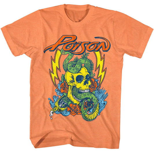 Poison - Snake Skull - American Classics - Heather Orange Adult Short Sleeve T-Shirt