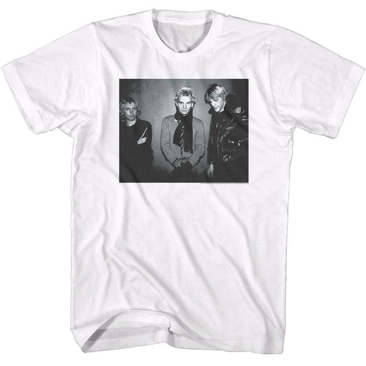 The Police - Black & White Against Wall - American Classics - Solid White Adult Short Sleeve T-Shirt
