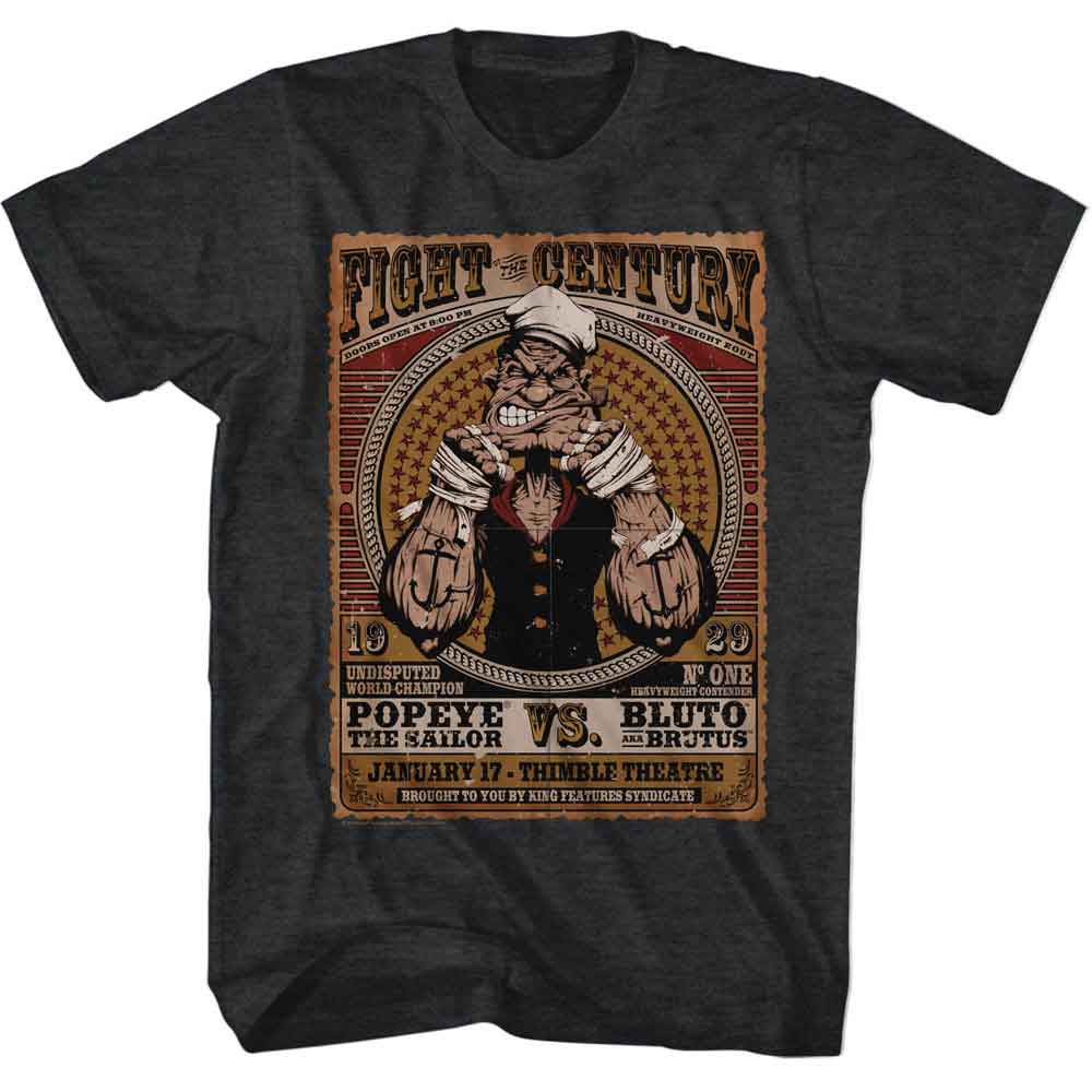 Popeye - Fight Of The Century - American Classics - Heather Black Adult Short Sleeve T-Shirt