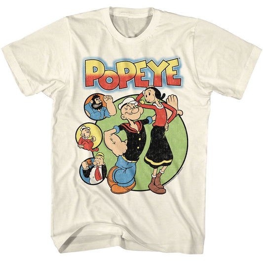 Popeye - Circles - American Classics - Solid Off-White Adult Short Sleeve T-Shirt
