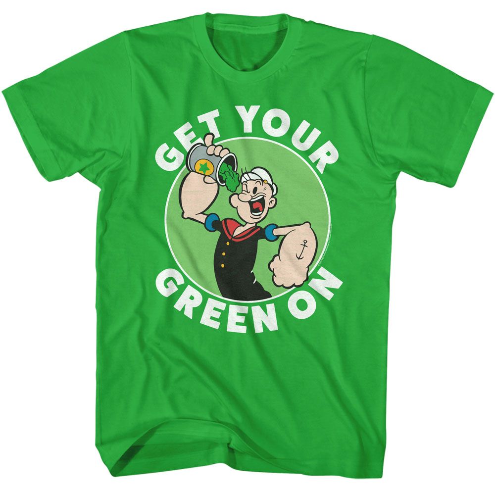 Popeye - Get Your Green On - American Classics - Solid Green Adult Short Sleeve T-Shirt