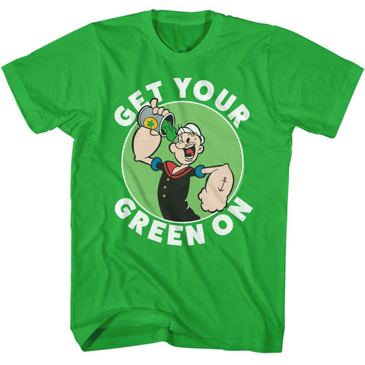 Popeye - Get Your Green On - American Classics - Solid Green Adult Short Sleeve T-Shirt