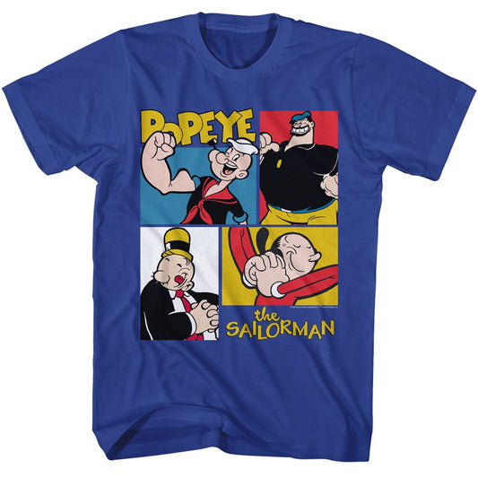 Popeye - Character Squares - American Classics - Solid Blue Adult Short Sleeve T-Shirt