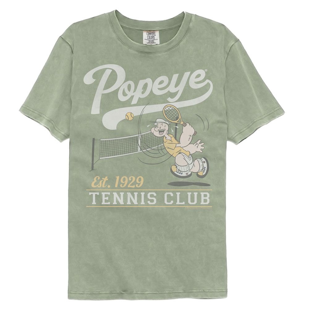 Popeye - Tennis Club Est 1929 - American Classics - Solid Green Adult Short Sleeve Comfort Color T-Shirt