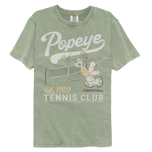 Popeye - Tennis Club Est 1929 - American Classics - Solid Green Adult Short Sleeve Comfort Color T-Shirt