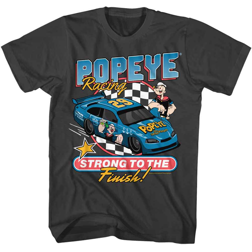 Popeye - Strong To Race Finish - American Classics - Solid Gray Adult Short Sleeve T-Shirt