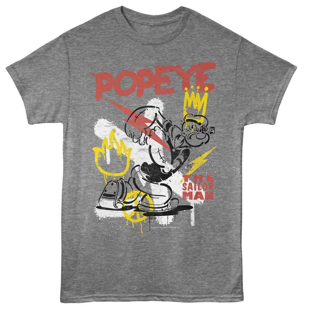 Popeye - Graffiti - American Classics - Gray Solid Adult Short Sleeve T-Shirt