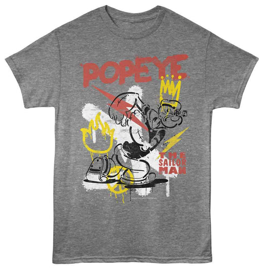 Popeye - Graffiti - American Classics - Gray Solid Adult Short Sleeve T-Shirt