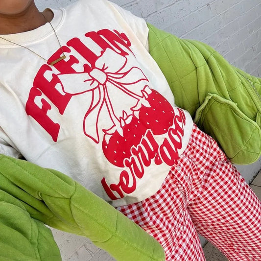 PUFF 'Berries & Bows' T-Shirt, Feelin' Berry Good 3D PUFF Print, Comfort Colors Tee Hoodie, Sweatshirt | InkThreadWorks.com