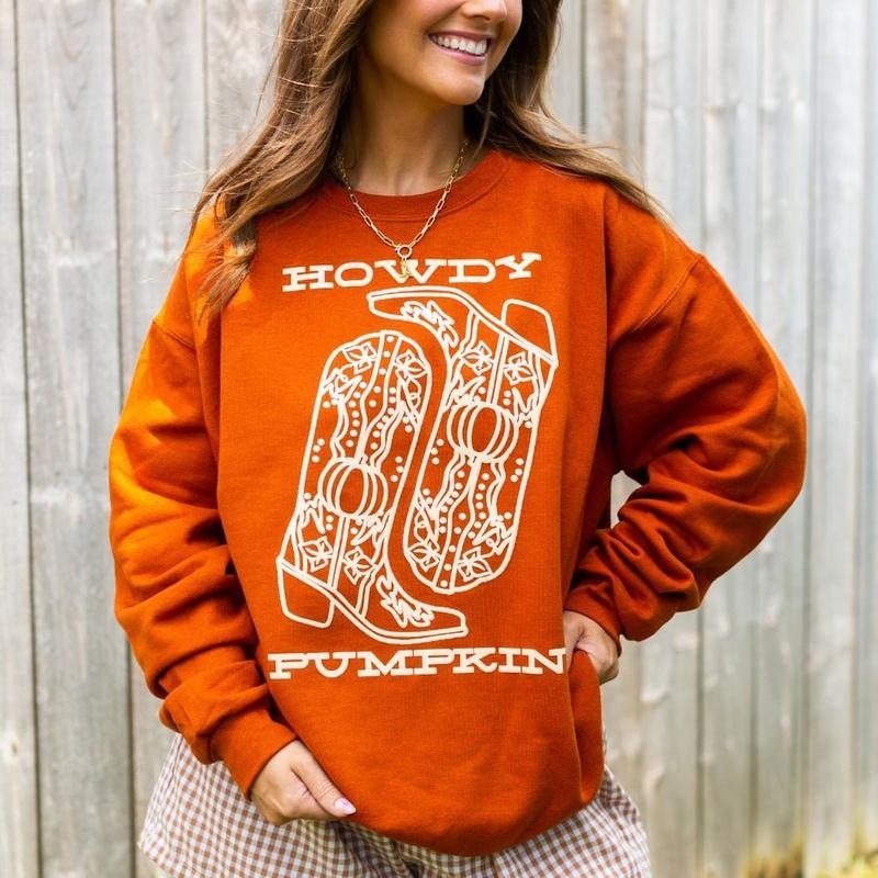 PUFF 'Howdy Pumpkin' Crewneck Sweatshirt T-Shirts, Hoodie | InkThreadWorks.com