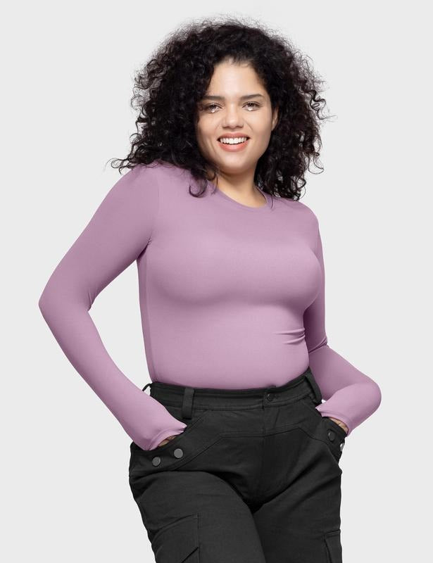 PUMIEY Long Sleeve Basic Tee Women's Crew Neck Slim Fit Tops Streetwear Minimalist Double Layer Compression Tee Hoodie,...