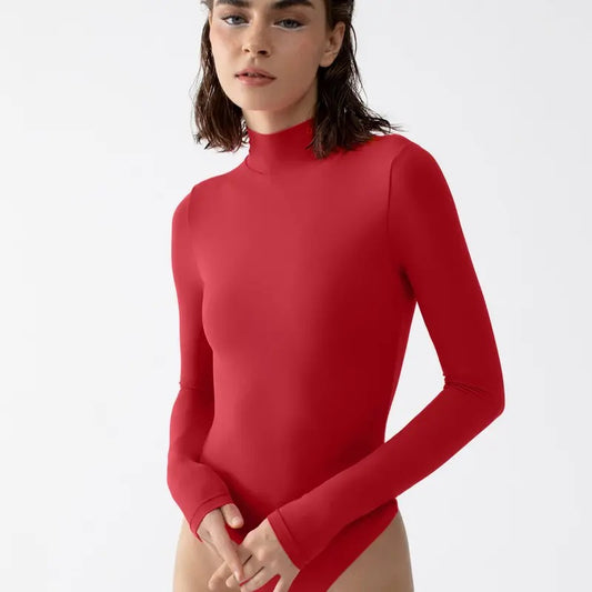 PUMIEY Women's Long Sleeve Bodysuit Mock Turtle Neck Body Suits Womenswear High Neck Basic Comfort Underwear Minimalist...