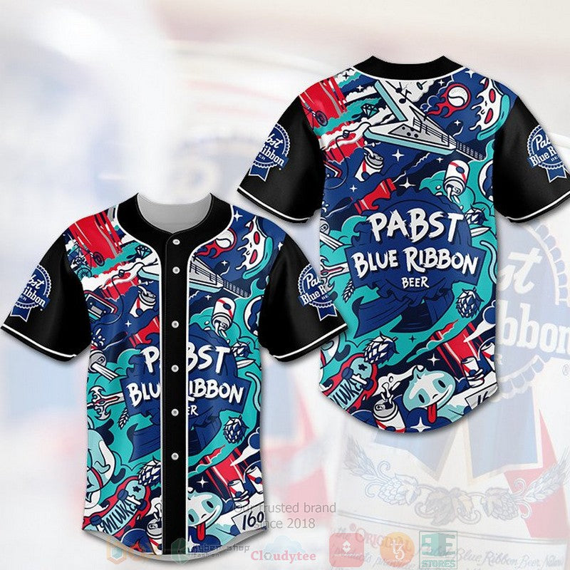Pabst Blue Ribbon Beer black blue Baseball shirt