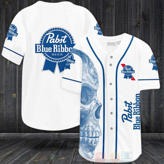 FASHION Pabst Blue Ribbon Skull Baseball Jerseys Botton Shirt