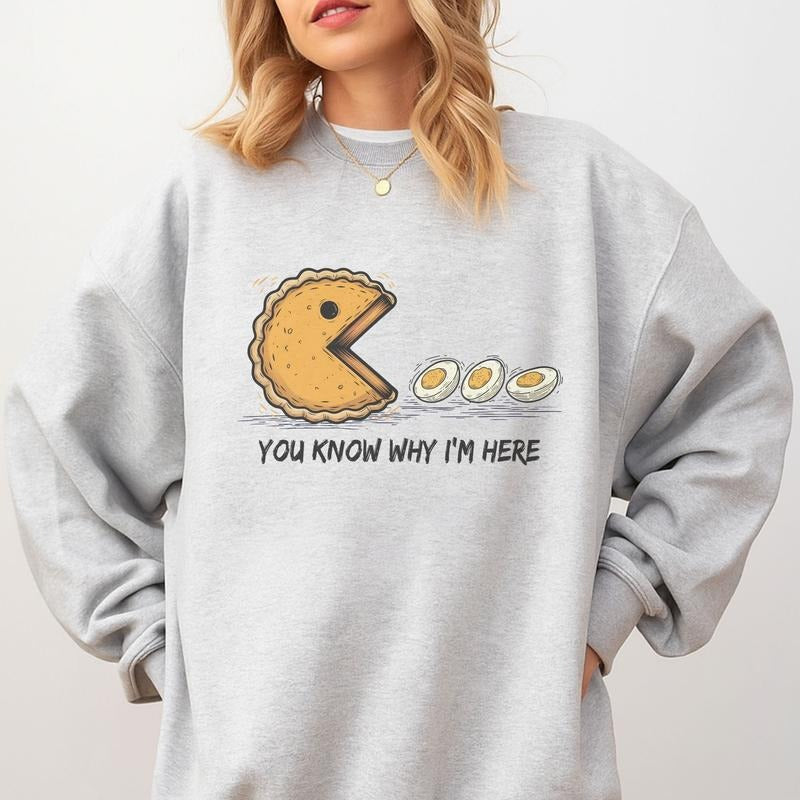 Pac Man You Know Why I'm Here Deviled Eggs Sweatshirt - Ash Grey - Thanksgiving Sweatshirt T-Shirts, Hoodie