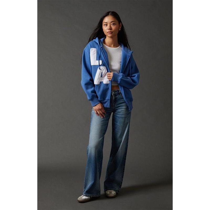 Pacsun Women's Big LA Zip Up Oversized Hoodie T-Shirts, Sweatshirt | InkThreadWorks.com