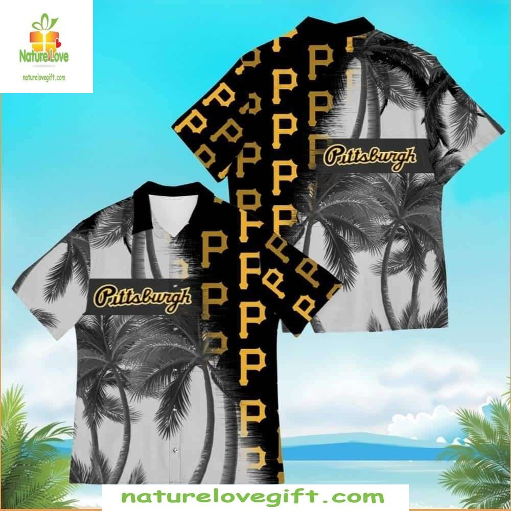 Pittsburgh Pirates Hawaiian Shirt Palm Silhouette Tropical Baseball Apparel