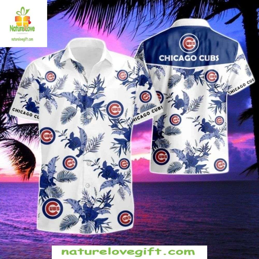 Chicago Cubs Hawaiian Shirt Palm Sunset Logo Stylish Baseball Apparel