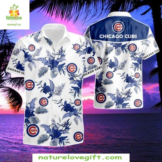Chicago Cubs Hawaiian Shirt Palm Sunset Logo Stylish Baseball Apparel