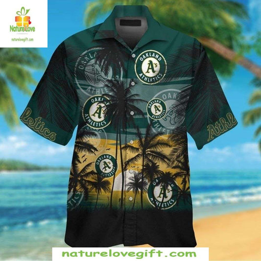 Oakland A’s Hawaiian Shirt Palm Trees Sunset Aloha Baseball Apparel