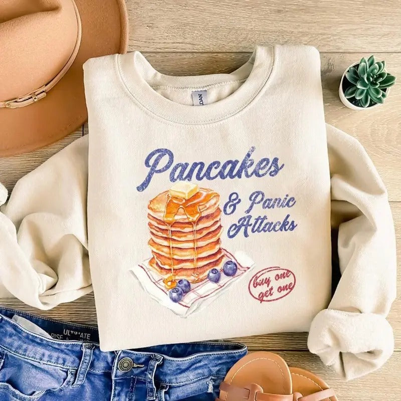 Pancakes & Panic Attacks - BOGO Sweatshirt Oversized Fit Loose-Fitting Casual Top - Comfort, Womenswear, Long Sleeve,...