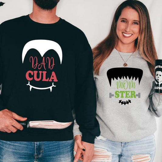 Parents Halloween Sweatshirt, Halloween Dad Cula and Mom Ster Hoodie, Matching Couples Halloween Party Sweatshirts, Wife...