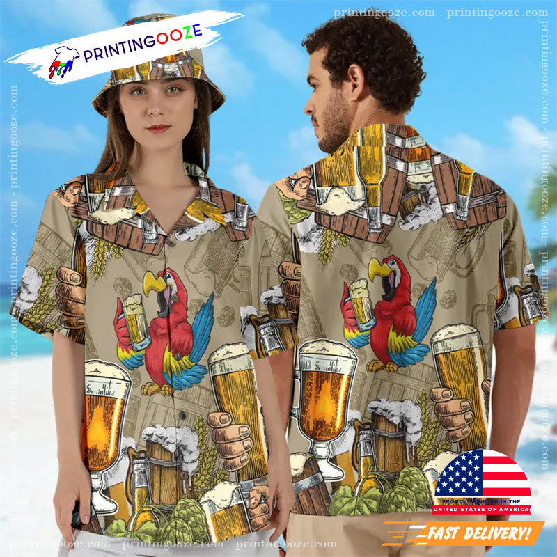 Parrot Drinking Beer Hawaiian Shirt