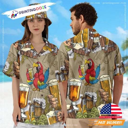 Parrot Drinking Beer Hawaiian Shirt