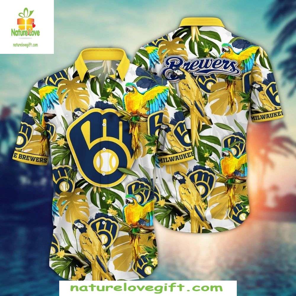 Milwaukee Brewers Hawaiian Shirt Parrot Paradise Tropical Baseball Apparel
