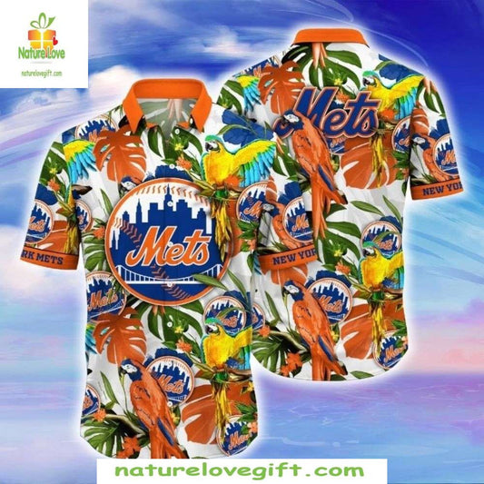 NY Mets Hawaiian Shirt Exotic Bird Baseball Apparel Parrot Paradise