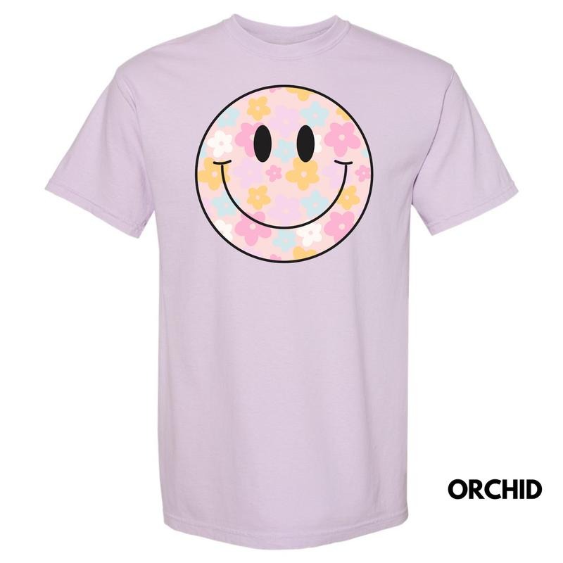 Pastel Flowers Happy Face Comfort Colors T-Shirt 'NLB' Hoodie, Sweatshirt | InkThreadWorks.com