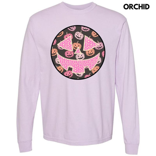 Pastel Jack O Lantern Happy Face Long Sleeve Comfort Colors T-Shirt 'NLB' Hoodie, Sweatshirt | InkThreadWorks.com