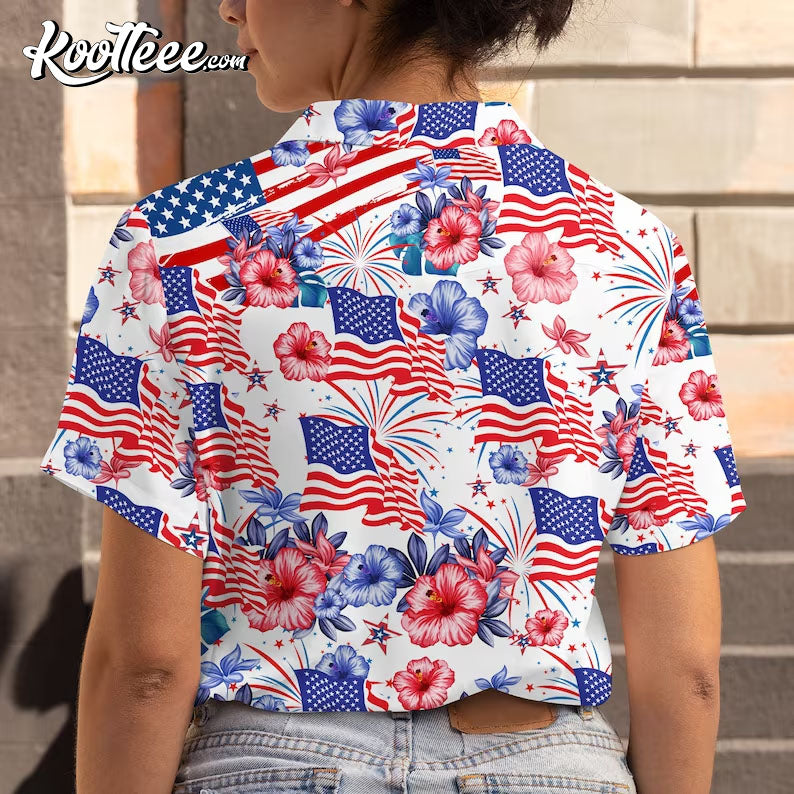 Patriotic 4th Of July Flower American Flag Hawaiian Shirt